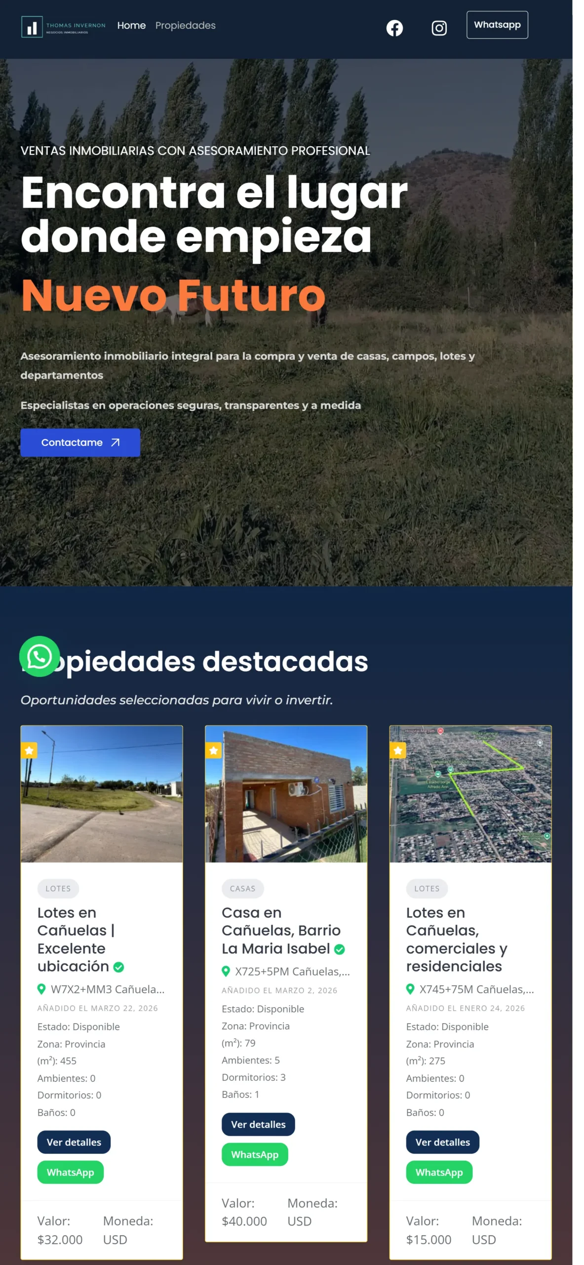 Thomas Invernon — sitio inmobiliario en WordPress